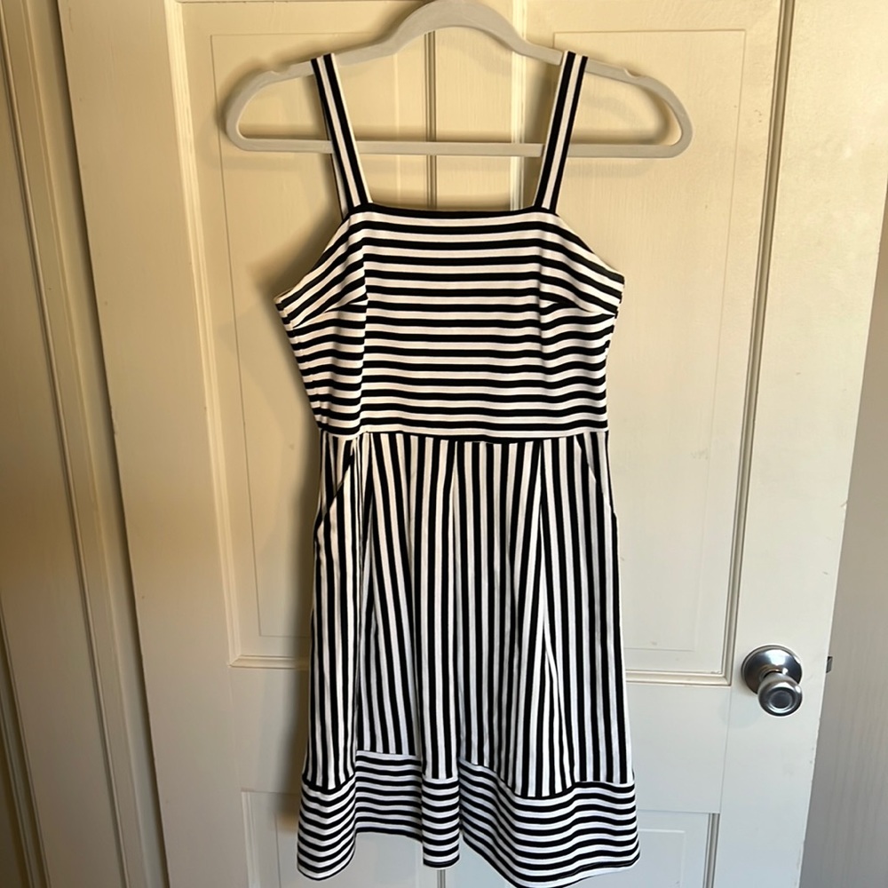 Black and white striped mini dress - small